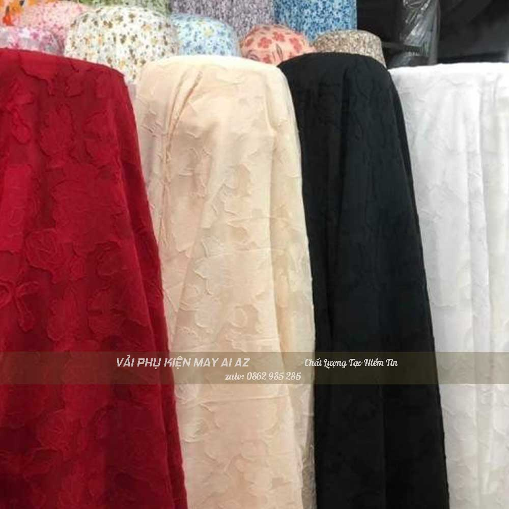 Vải Voan Tơ Ép Hoa Nổi May Váy Đầm Áo Dài