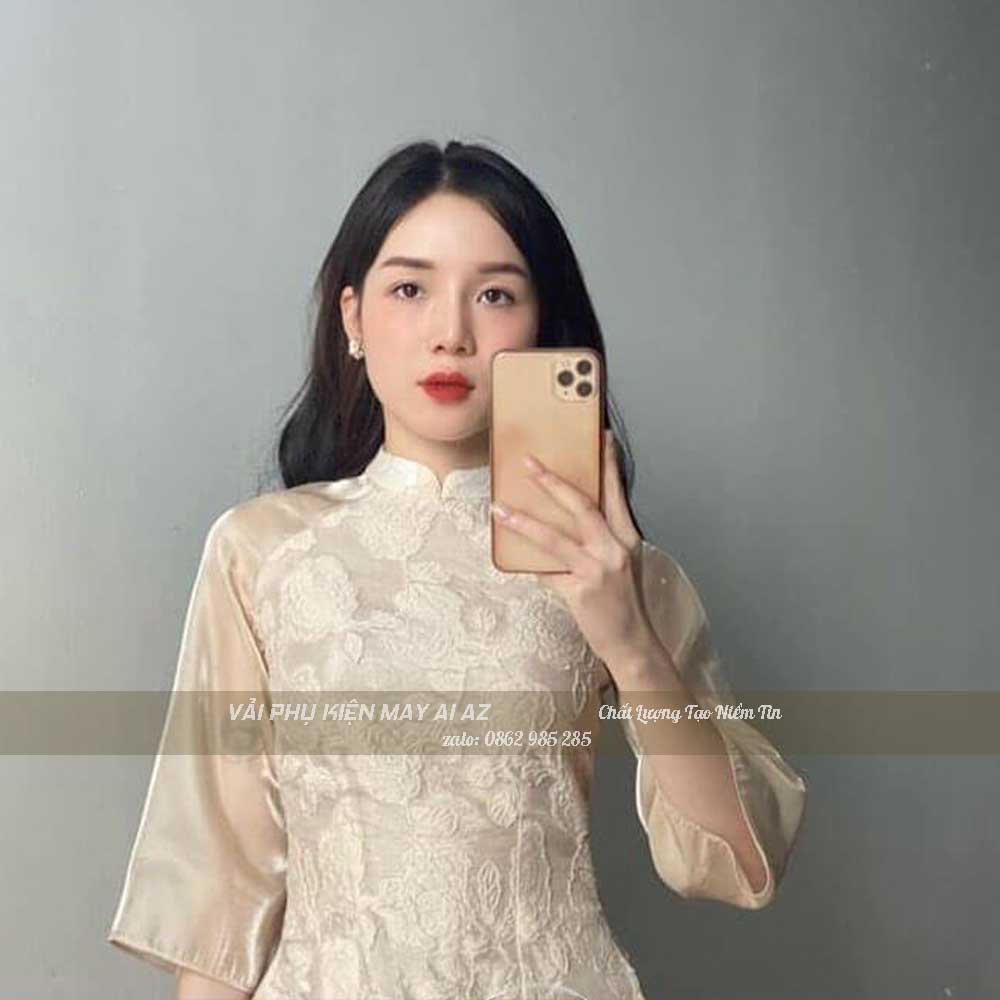 Vải Voan Tơ Ép Hoa Nổi May Váy Đầm Áo Dài