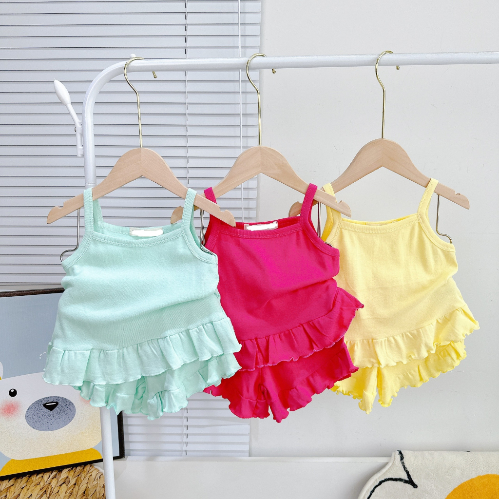 Bộ 2 Dây Màu Trơn Lai Bèo Quần Chip Bèo TIENHOASHOP Cotton Bozip Xuất Dư Siêu Mềm Mịn Mát Cho Bé Gái