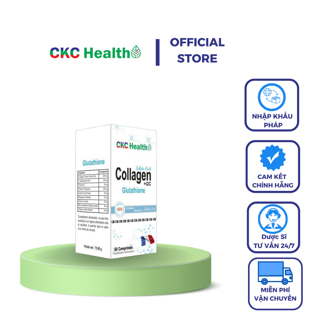 Viên uống làm đẹp da COLLAGEN GC Nhập khẩu PHÁP với Collagen & L - Glutathione và Vitamin C chống lão hóa Hộp 60 viên