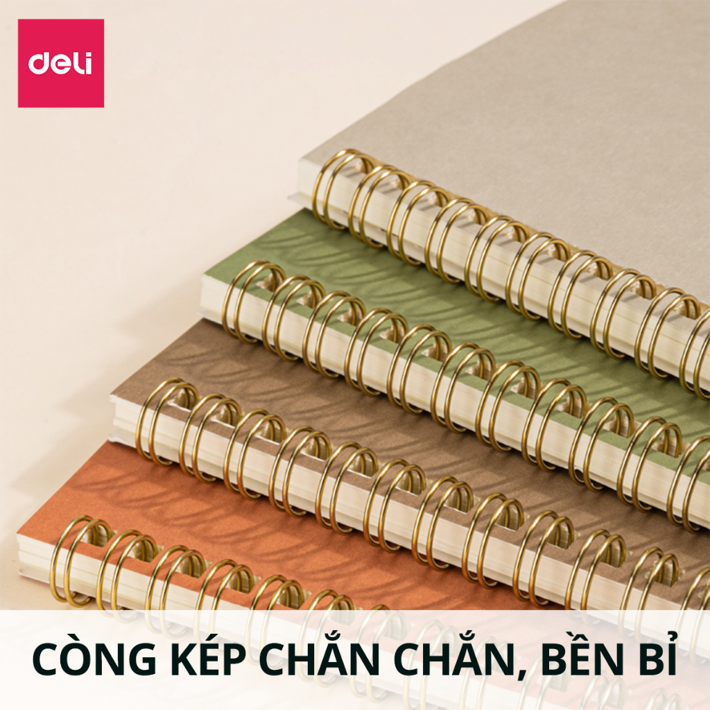 Sổ tay lò xo ghi chép A5 gáy xoắn 120 trang Deli - Giấy kẻ ngang chống lóa mắt Tập Vở Học Sinh Ghi Bài Takenote Planner