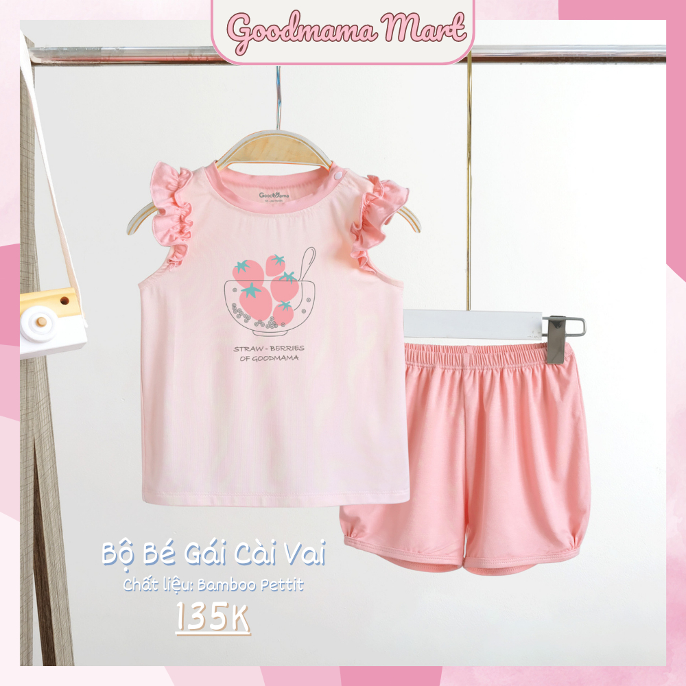 GBH3-48 Bộ Cài Vai Nhún Bèo Cho Bé Gái Goodmama chất liệu Bamboo Pettit