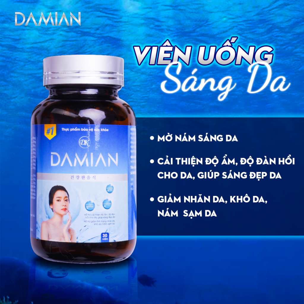 Viên uống trắng da Dakami Damian, sáng da, mờ thâm, giảm nám tàn nhang hộp 30g