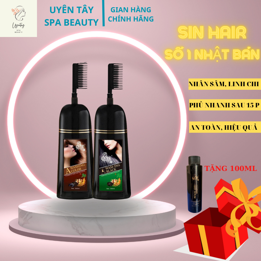 Dầu gội phủ bạc SIN HAIR chính hãng Nhật Bản, thành phần nhân sâm tự nhiên giúp đen tóc, nâu tóc từ lần gội đầu tiên