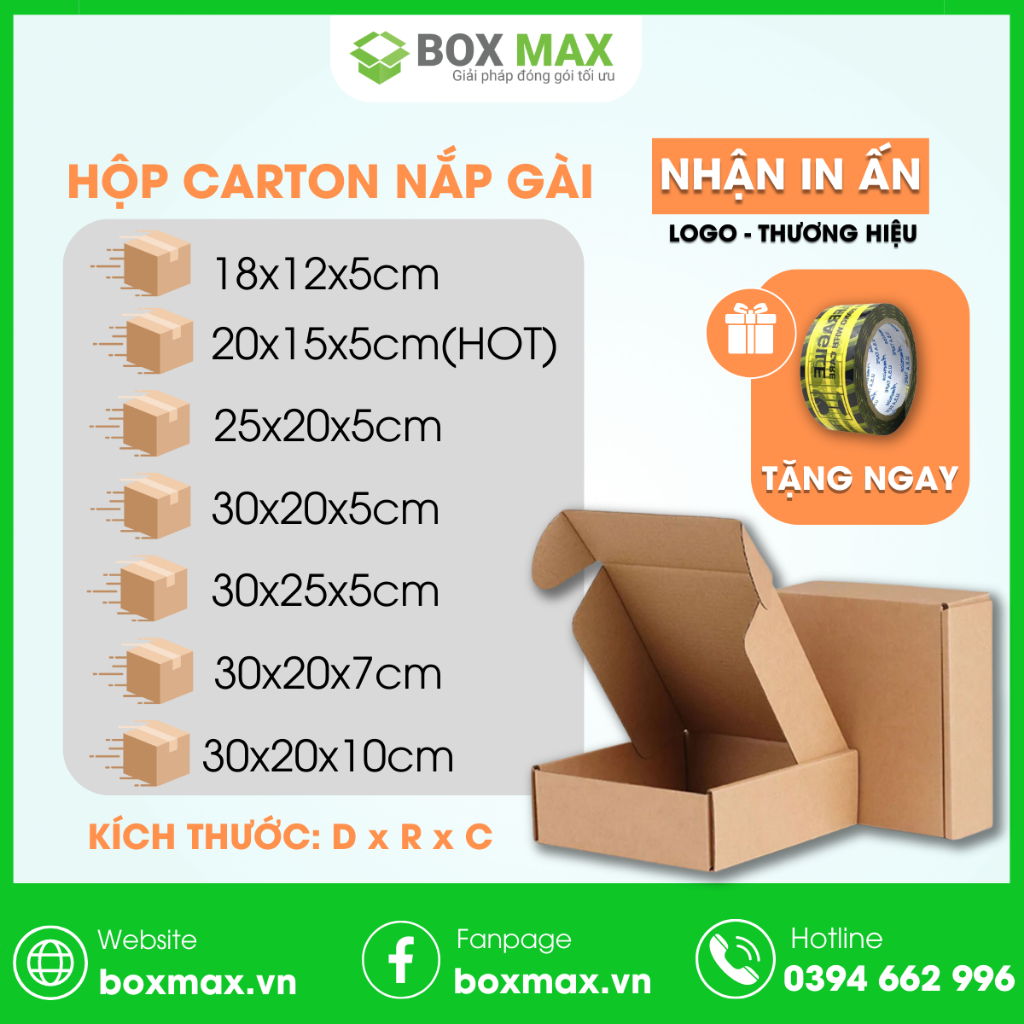 Hộp carton nắp gài đóng gói hàng nhiều kích thước - Hộp giấy đựng quần áo, trang sức, mỹ phẩm, quà tặng
