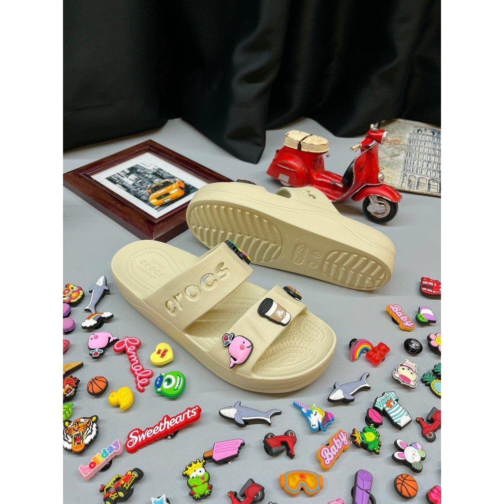 Dép Crocs 2 quai độn đế 4cm