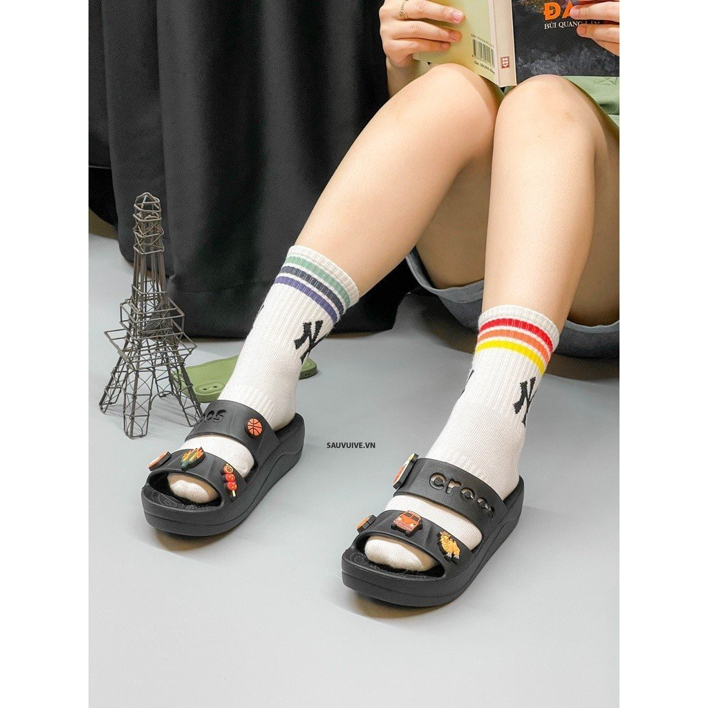 Dép Crocs 2 quai độn đế 4cm