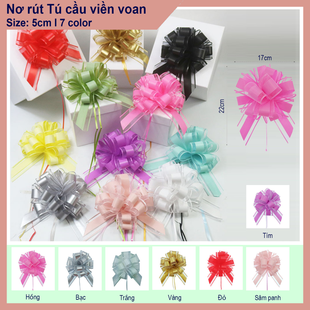 1 chiếc Nơ rút tú cầu viền voan sang chảnh, trang trí giáng sinh, tết, noen