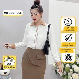 Áo sơ mi nữ dài tay cao cấp công sở dáng trơn nẹp cúc phối màu đen xanh nâu , áo sơ mi họa tiết thiết kế MQ Boutique