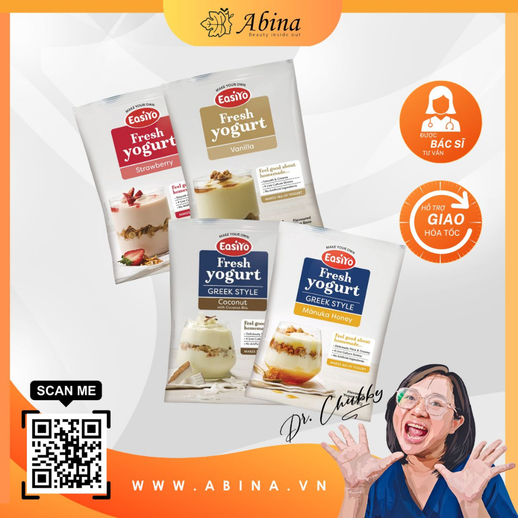 Bột làm 1kg sữa chua 4 chủng men sống tại nhà - Dr Chubby - Nhiều hương vị