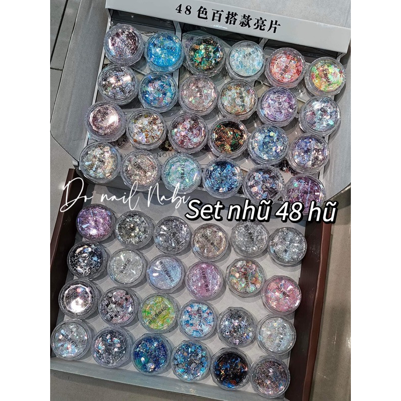 Set nhũ 48 hũ design móng tay đẹp đa dạng cho thợ nail thoả sức