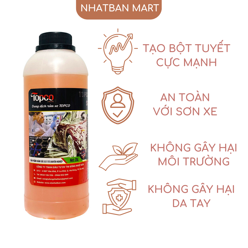 Nước rửa xe bọt tuyết rửa xe ô tô xe máy an toàn da tay Topco dung dịch xà bông rửa xe bán sỉ 1 lít Nhật Bản Mart