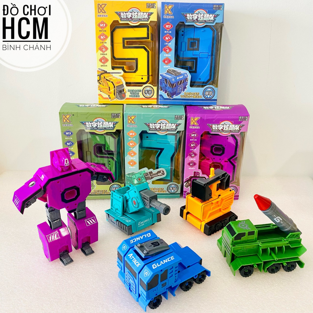 Đồ chơi những con số biến hình robot, xe mô hình cho bé thích lắp ráp, lắp ghép chữ số từ 0 - 9