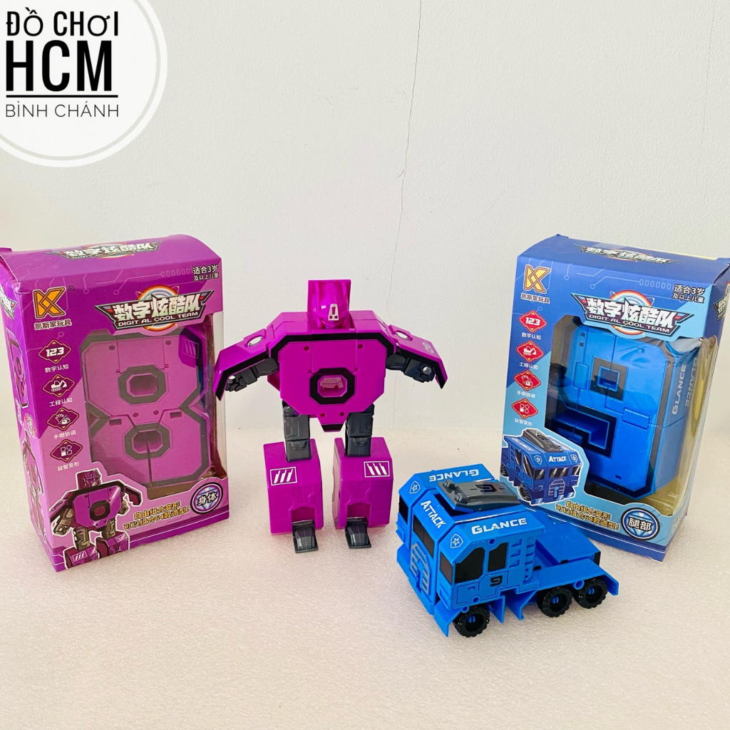 Đồ chơi những con số biến hình robot, xe mô hình cho bé thích lắp ráp, lắp ghép chữ số từ 0 - 9