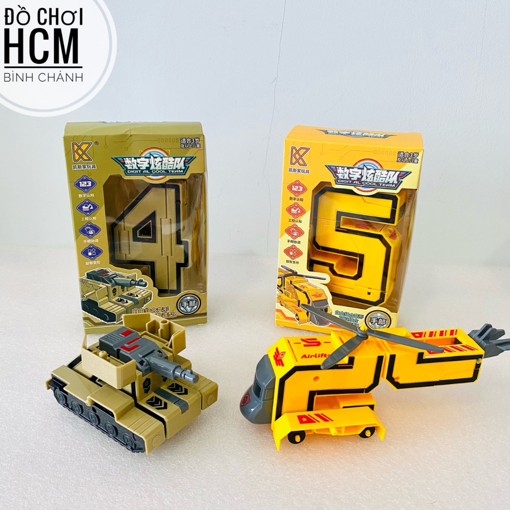 Đồ chơi những con số biến hình robot, xe mô hình cho bé thích lắp ráp, lắp ghép chữ số từ 0 - 9