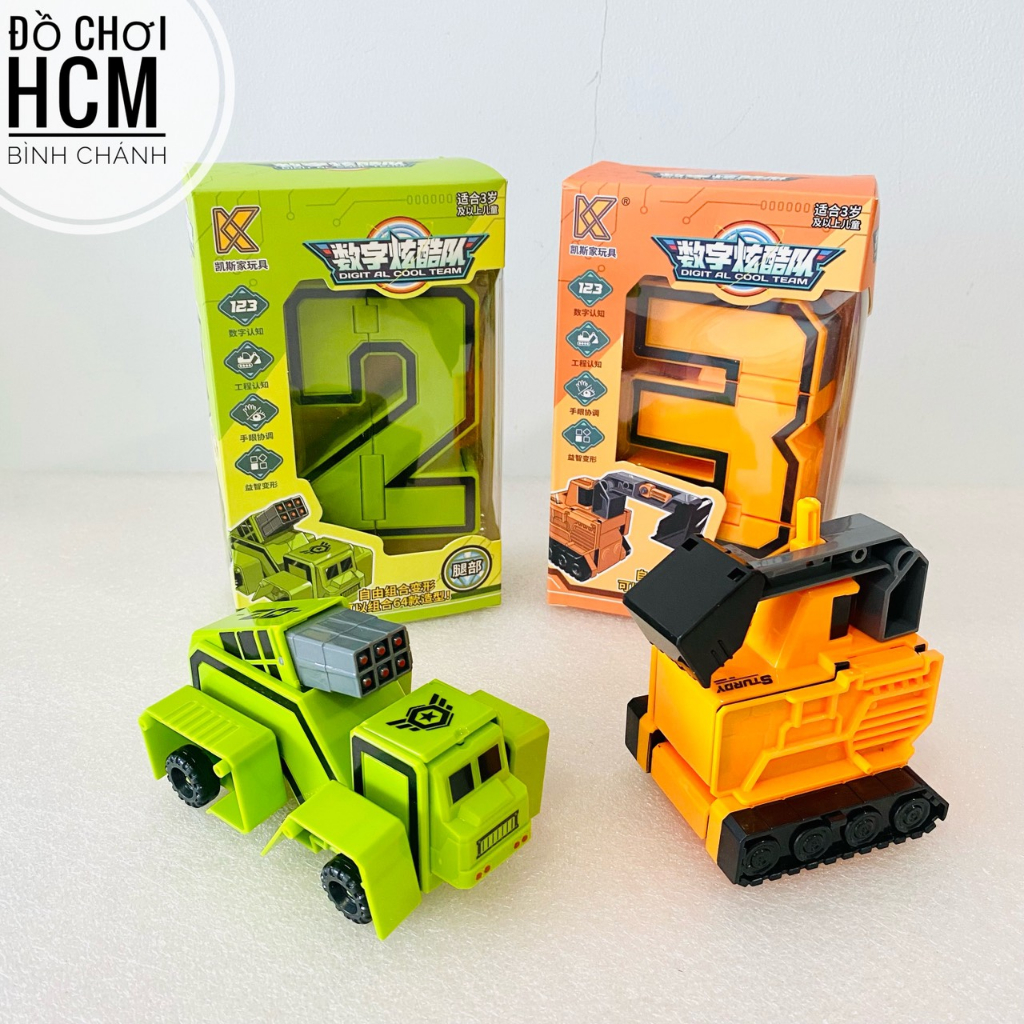 Đồ chơi những con số biến hình robot, xe mô hình cho bé thích lắp ráp, lắp ghép chữ số từ 0 - 9