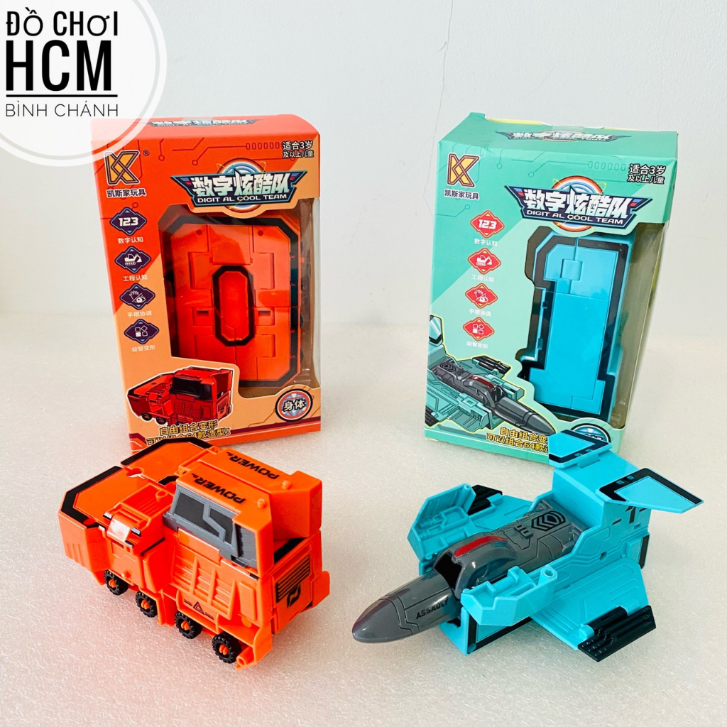 Đồ chơi những con số biến hình robot, xe mô hình cho bé thích lắp ráp, lắp ghép chữ số từ 0 - 9