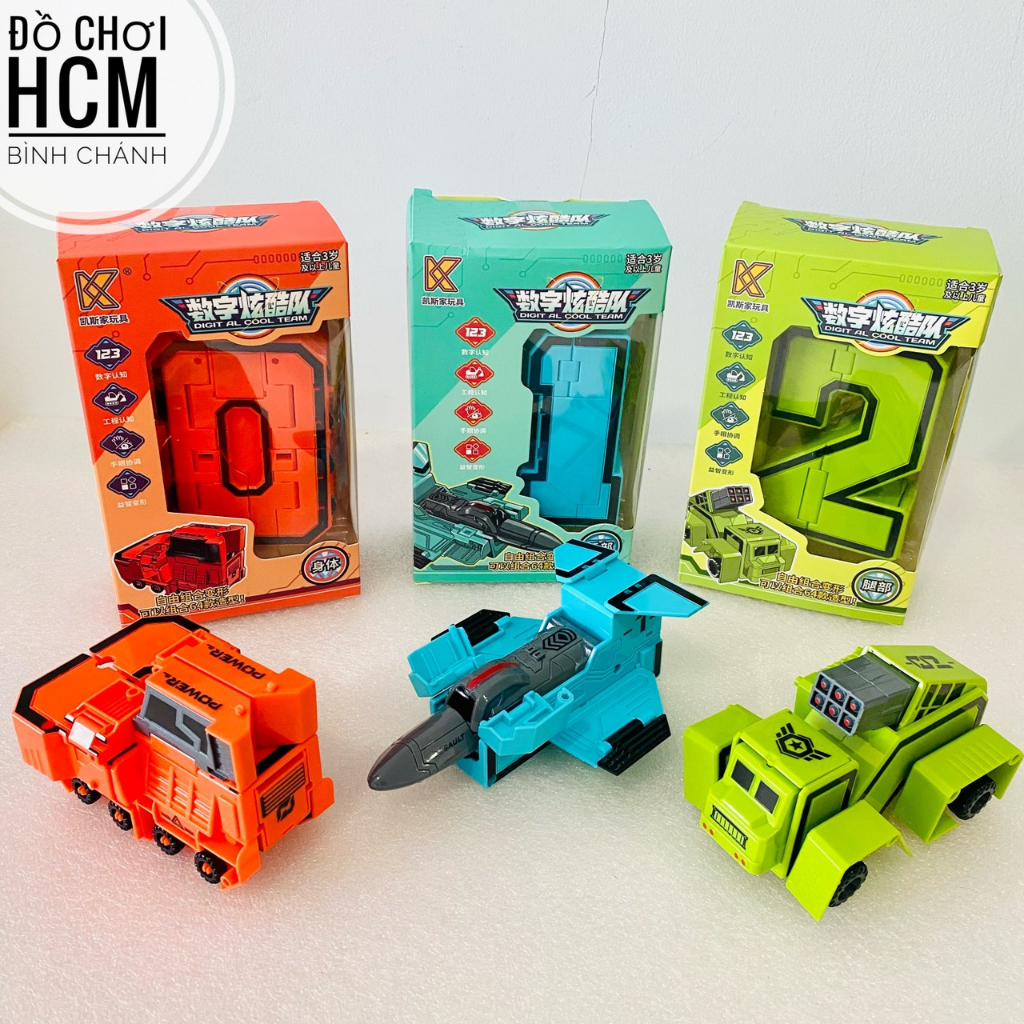 Đồ chơi những con số biến hình robot, xe mô hình cho bé thích lắp ráp, lắp ghép chữ số từ 0 - 9