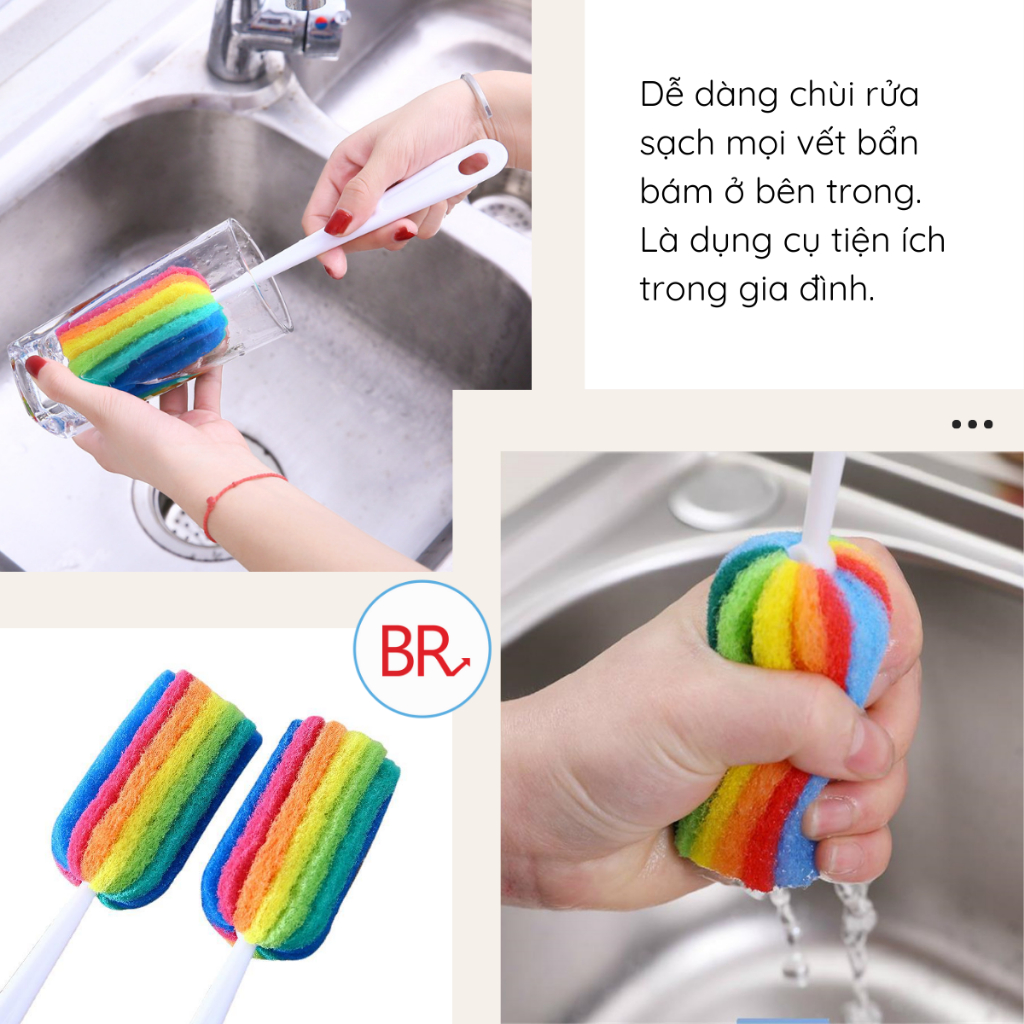 Cọ mút rửa bình sữa 7 màu đa năng - Chổi bông vệ sinh cốc, chén, bình nước, Que bọt biển cọ rửa bình sữa cho bé 02009