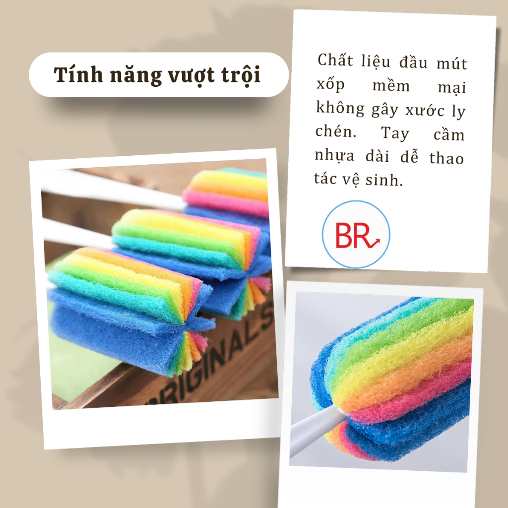 Cọ mút rửa bình sữa 7 màu đa năng - Chổi bông vệ sinh cốc, chén, bình nước, Que bọt biển cọ rửa bình sữa cho bé 02009