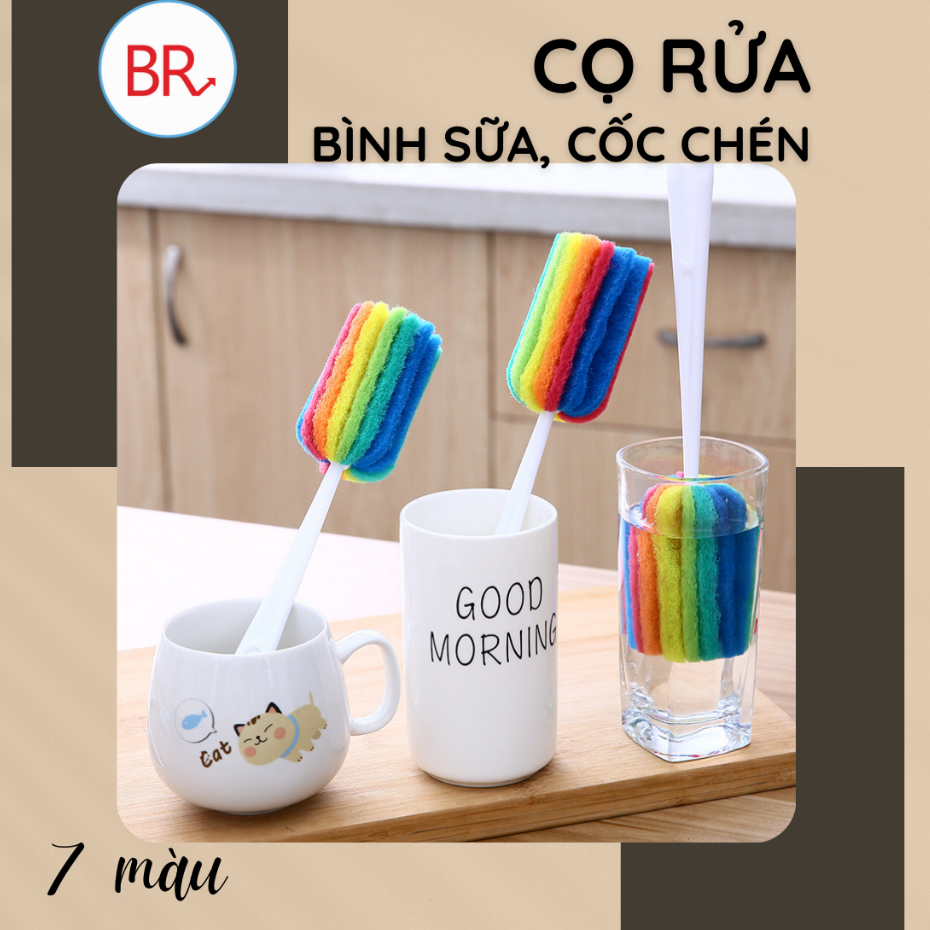 Cọ mút rửa bình sữa 7 màu đa năng - Chổi bông vệ sinh cốc, chén, bình nước, Que bọt biển cọ rửa bình sữa cho bé 02009