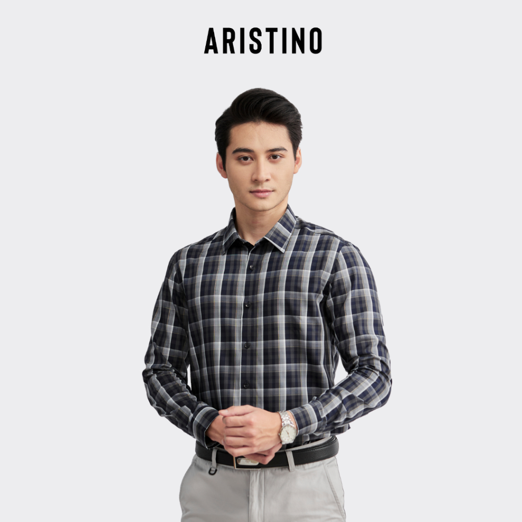 Áo sơ mi nam dài tay ARISTINO dáng Slim fit ôm vừa, họa tiết kẻ nam tính, lịch lãm - ALS16602