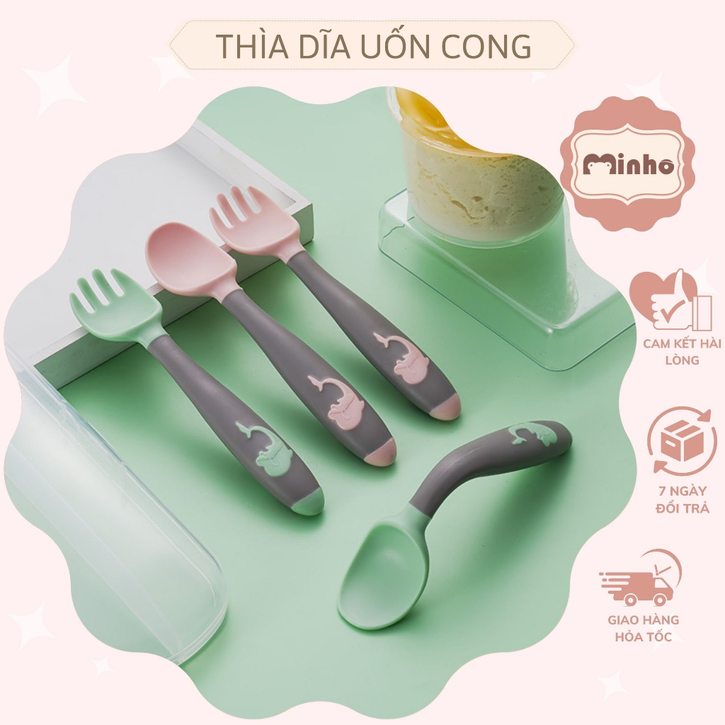 Thìa dĩa uốn cong cho bé tập xúc hình cá heo xinh xắn