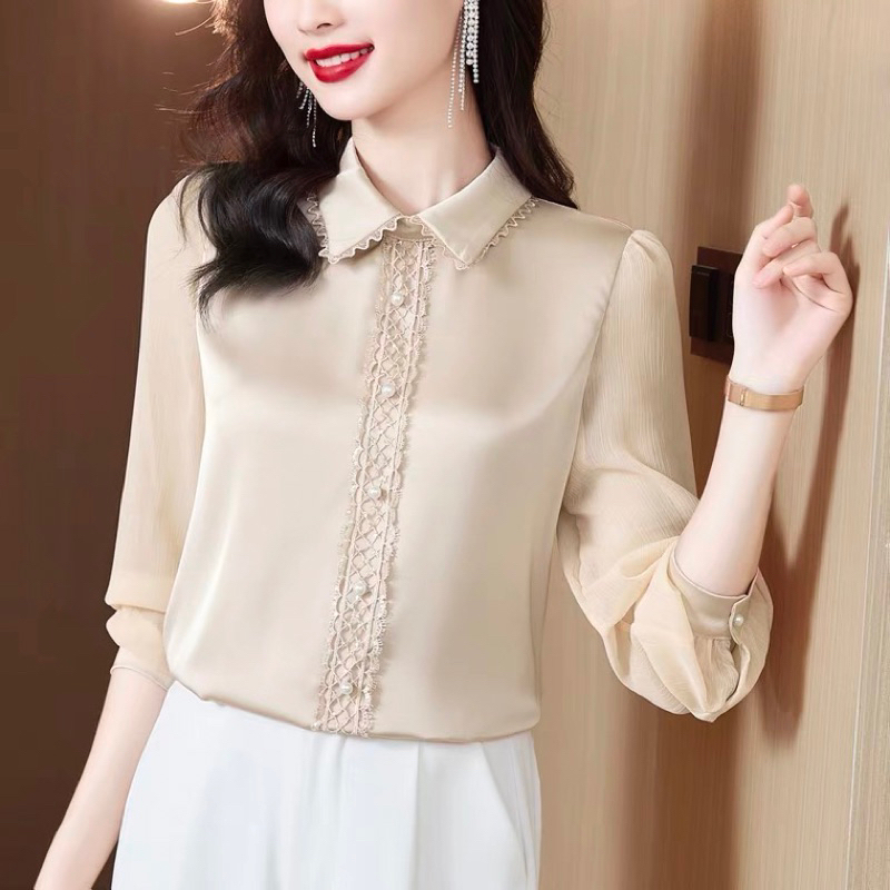 Áo Sơ Mi Lụa Dài Tay Cúc Ngọc Cao Cấp Phong Cách Công Sở Thanh Lịch Cho Nữ | BigBuy360 - bigbuy360.vn
