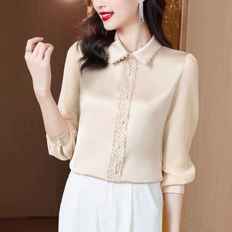 Áo Sơ Mi Lụa Dài Tay Cúc Ngọc Cao Cấp Phong Cách Công Sở Thanh Lịch Cho Nữ | BigBuy360 - bigbuy360.vn
