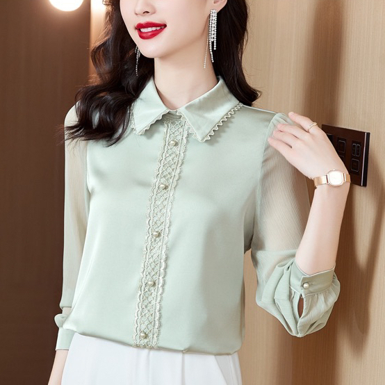 Áo Sơ Mi Lụa Dài Tay Cúc Ngọc Cao Cấp Phong Cách Công Sở Thanh Lịch Cho Nữ | BigBuy360 - bigbuy360.vn