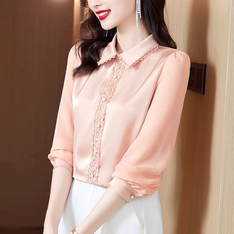 Áo Sơ Mi Lụa Dài Tay Cúc Ngọc Cao Cấp Phong Cách Công Sở Thanh Lịch Cho Nữ | BigBuy360 - bigbuy360.vn