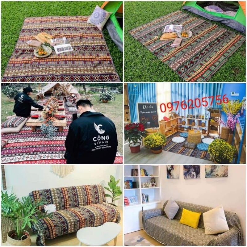 Thảm thổ cẩm vintage, phủ sofa, khăn trải bàn kích thước 200 × 150 cm