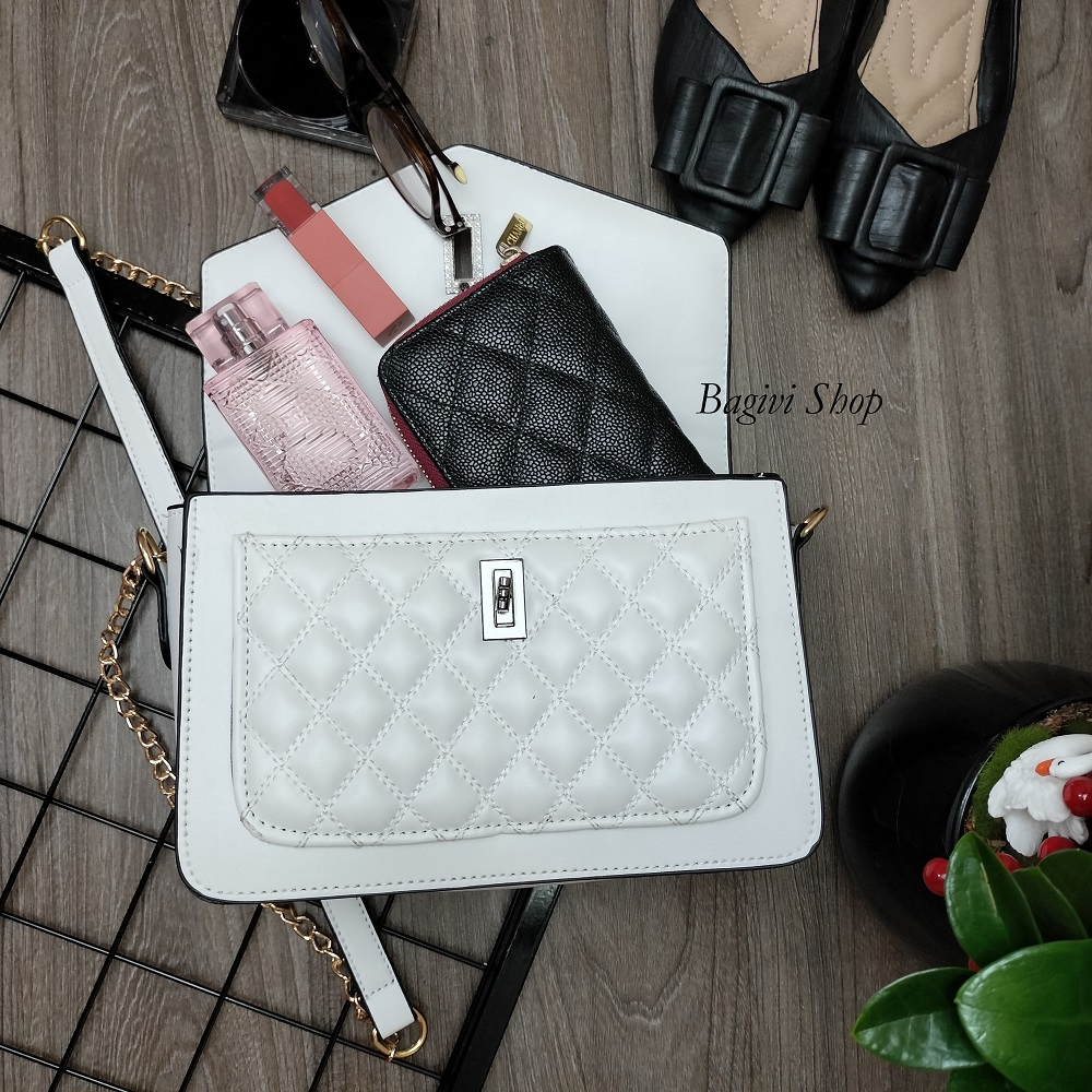 TÚI XÁCH NỮ TRẺ TRUNG Ô TRÁM KHÓA CÀI SIZE 24 SIÊU ĐẸP – Bagivi S17
