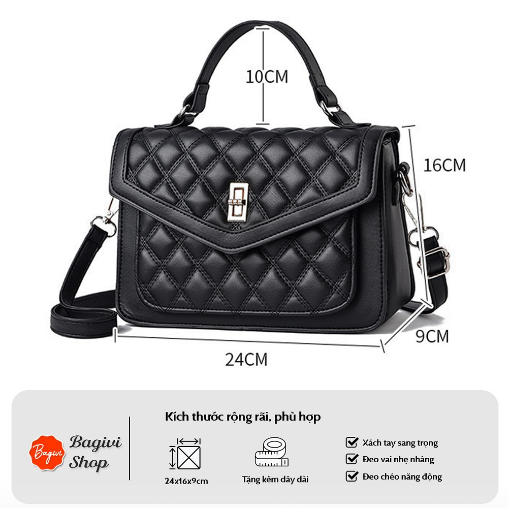 TÚI XÁCH NỮ TRẺ TRUNG Ô TRÁM KHÓA CÀI SIZE 24 SIÊU ĐẸP – Bagivi S17
