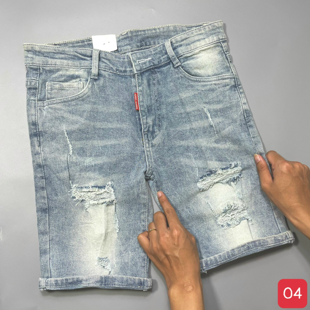 Quần short jean nam, quần jean nam đùi co giãn màu xanh rách, bigsize thời trang cao cấp Murashion SJNA04