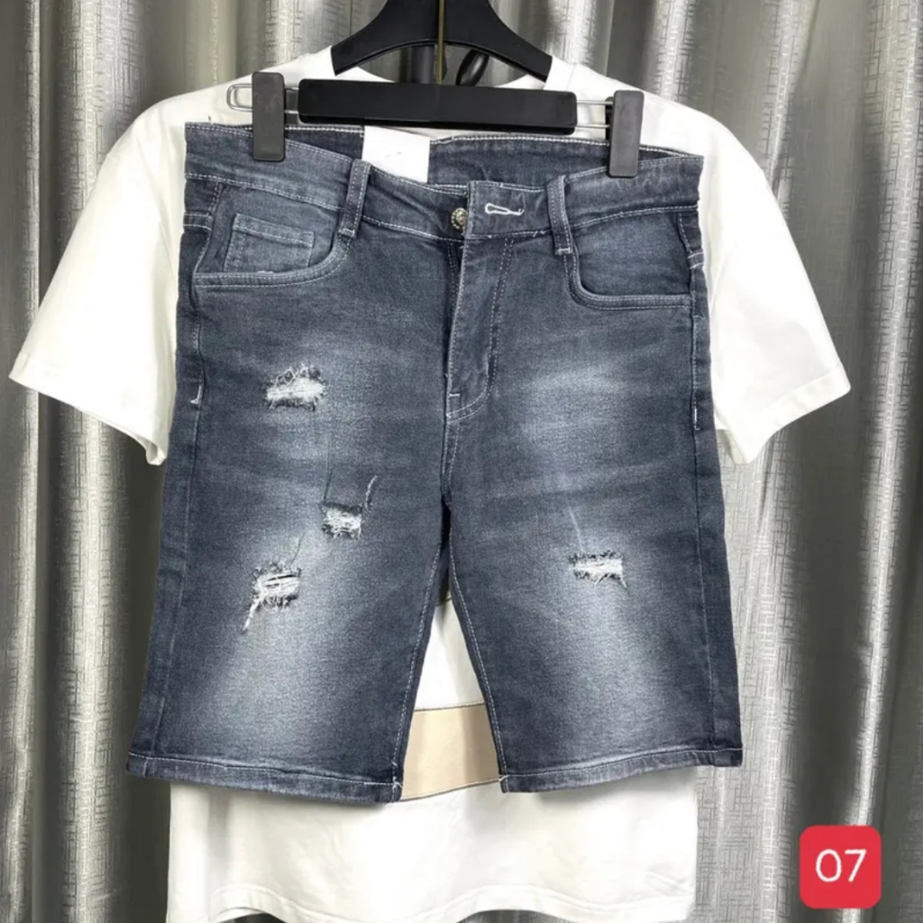 Quần short jean nam, quần jean nam đùi co giãn màu xanh rách, bigsize thời trang cao cấp Murashion SJNA04