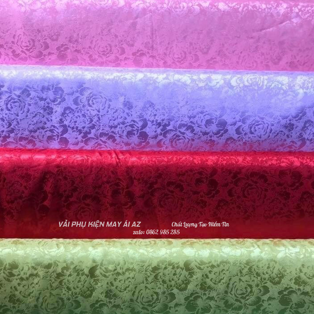 Vải Gấm Vân Hoa Hồng