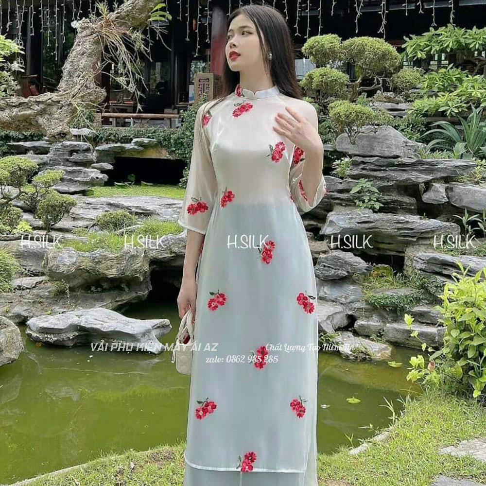 Vải Tơ Sống Thêu Hoa