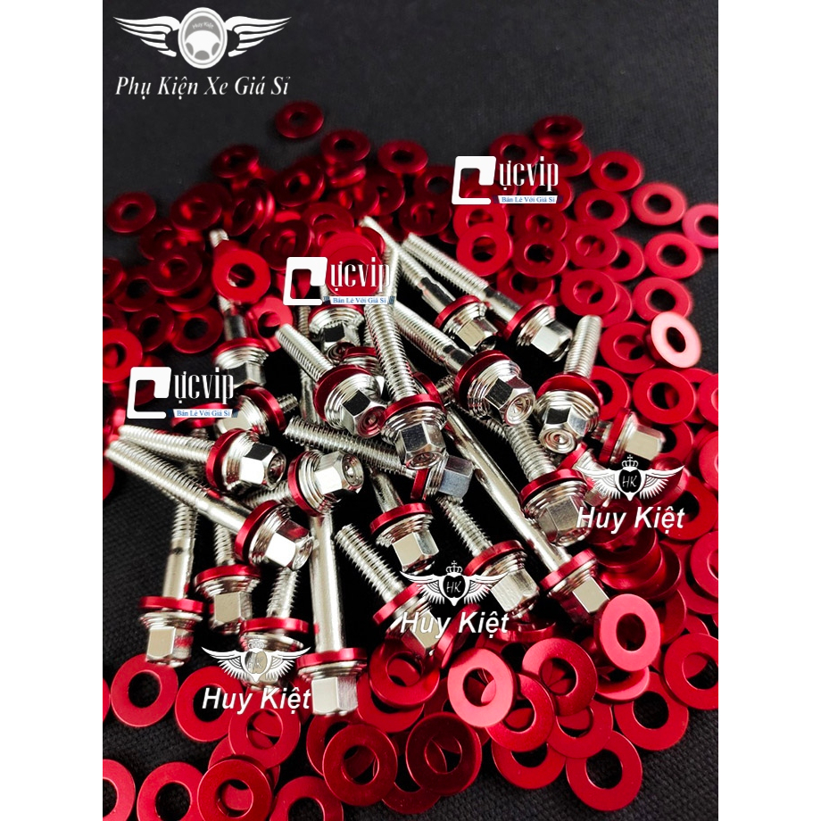 Bộ Ốc Lốc Máy Salaya THÁI (VM) + Tặng Kèm Lông Đền Nhôm Đỏ Gắn Cho Mọi Dòng Xe