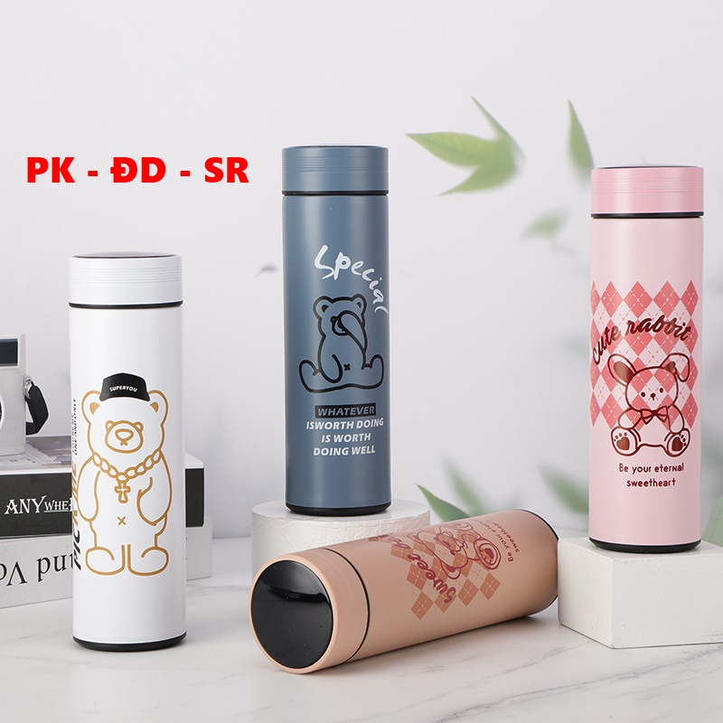 Bình Giữ Nhiệt Hình Gấu Có Nắp Hiển Thị Nhiệt Độ 500ML - Siêu Rẻ
