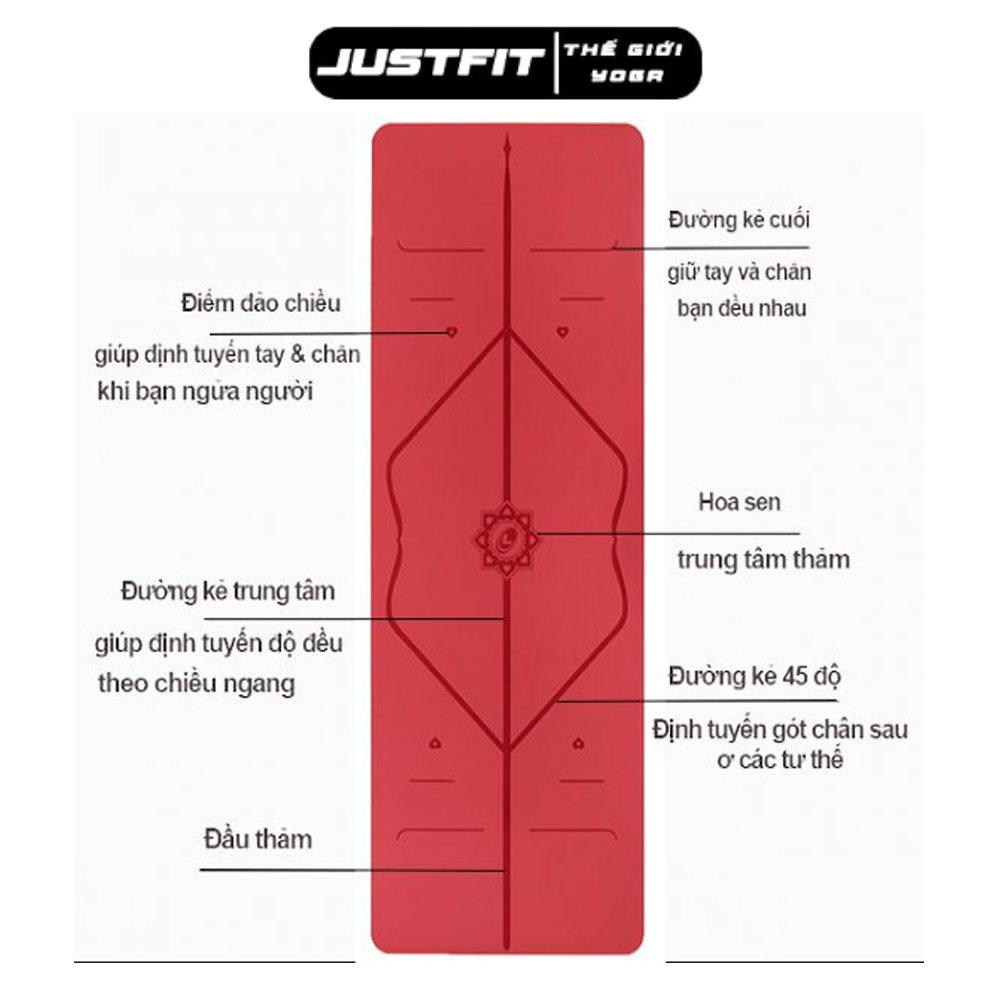 Thảm tập yoga JUSTFIT 8mm định tuyến, TPE 2 lớp chống trơn,trượt