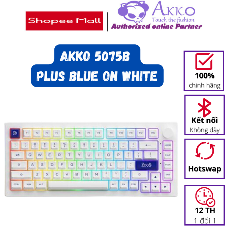 Bàn phím cơ AKKO 5075B Plus Blue on White (Multi-modes / RGB / Hotswap / Gasket mount)