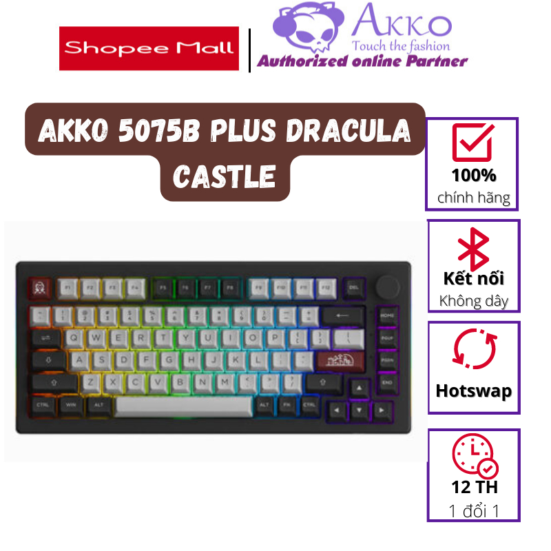 Bàn phím cơ AKKO 5075B Plus Dracula Castle (Multi-modes / RGB / Hotswap / Gasket mount)