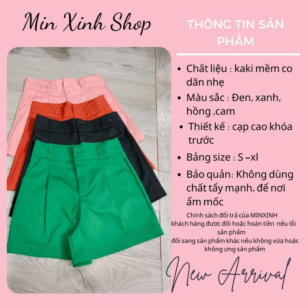 Quần short đùi nữ lưng cao chất vải kaki mềm dày dặn nhiều màu sắc Min Xinh Shop