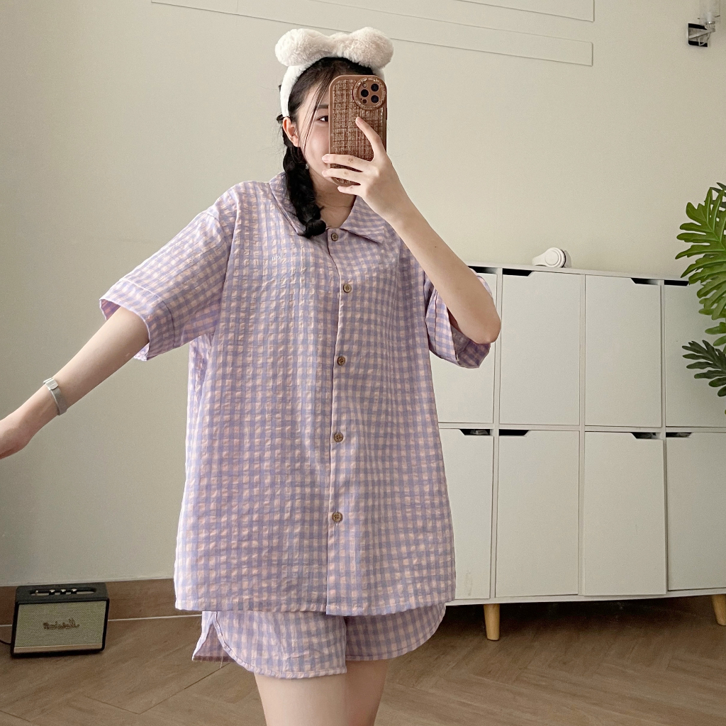 Set Đồ Ngủ Nữ JEM CLOSET Bộ Pijama Kẻ Caro Nhiều Màu Phong Cách Hàn Quốc Chất Xốp Mịn Mát OWW 8132