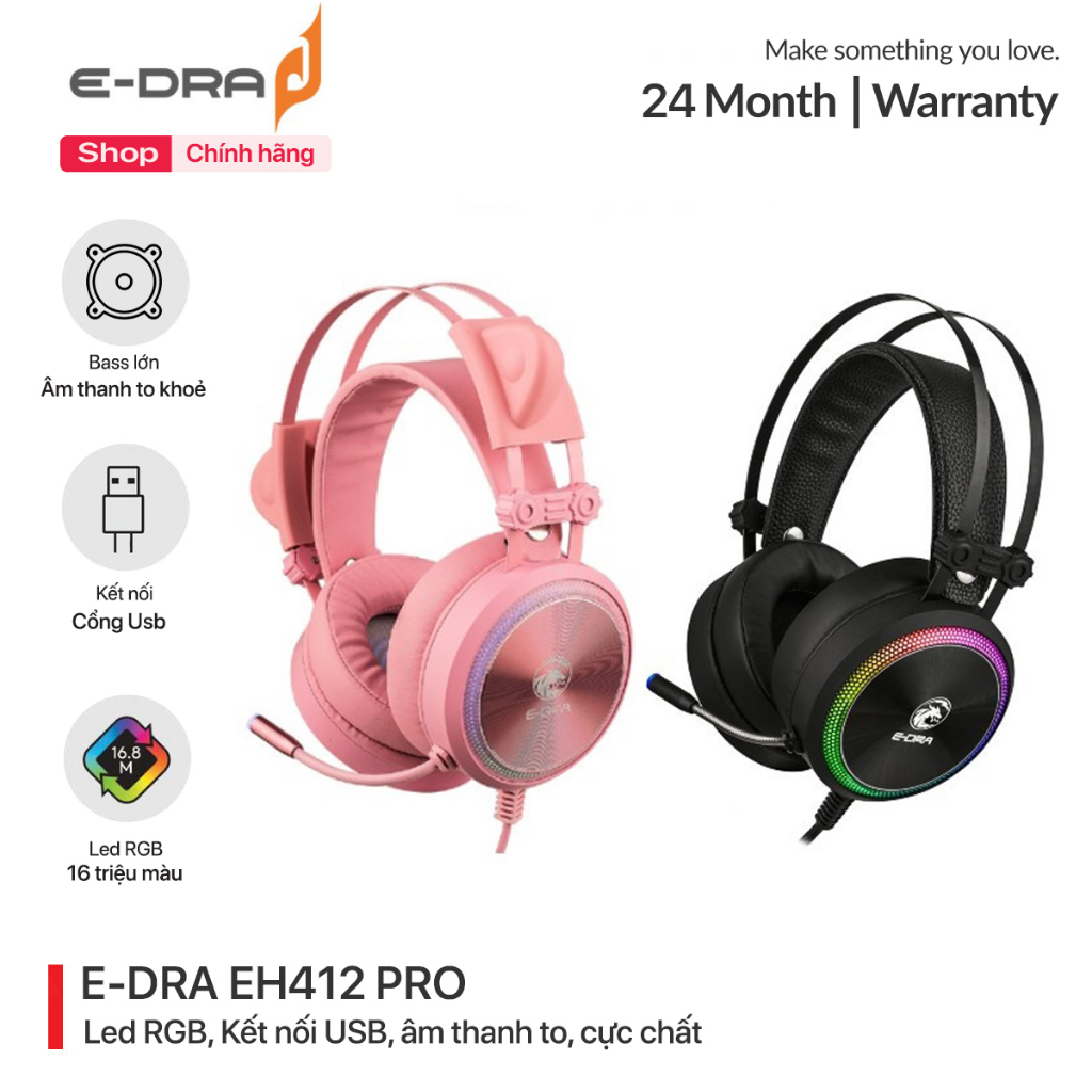 Tai nghe gaming, tai nghe chụp tai chơi game có dây E-Dra EH412 Pro - Bass to - Led RGB - Âm thanh giả lập 7.1