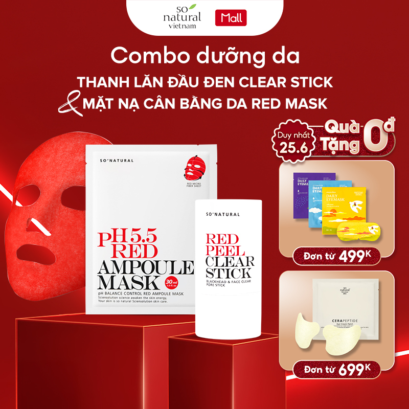Combo Dưỡng Da Thanh Lăn Đầu Đen Clear Stick + Mặt Nạ Red Mask Của So Natural 23g và 70ml