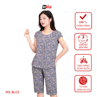 Bộ Đồ Ngủ, Bộ mặc nhà nữ Thời trang HIFA quần lửng áo cộc chất lanh nhẹ mát, mặc cực thoải mái : BL03
