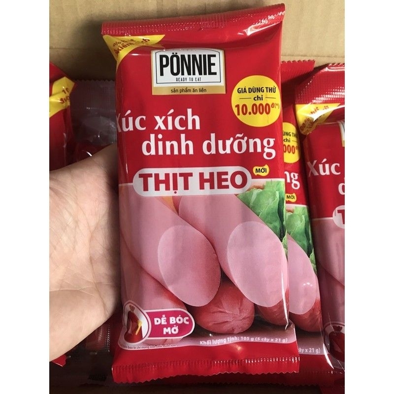 Xúc xích ăn liền ponnie vị heo gói to 198g và bé 95g 1 túi 5 cây