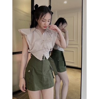 16482 set cv kaki rêu áo sơmi tay tiên